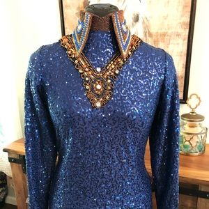 Showmanship shirt. Royal blue with bronze gold embellishments. Women’s medium